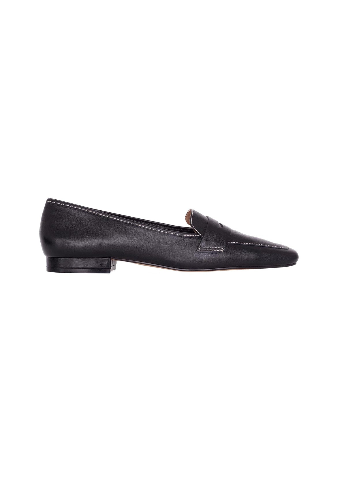 Cipó Black Leather Square-Toe Loafers – Flat-0