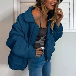 Faux lambswool oversized jacket coat Winter black warm hairly jacket Women autumn outerwear-10