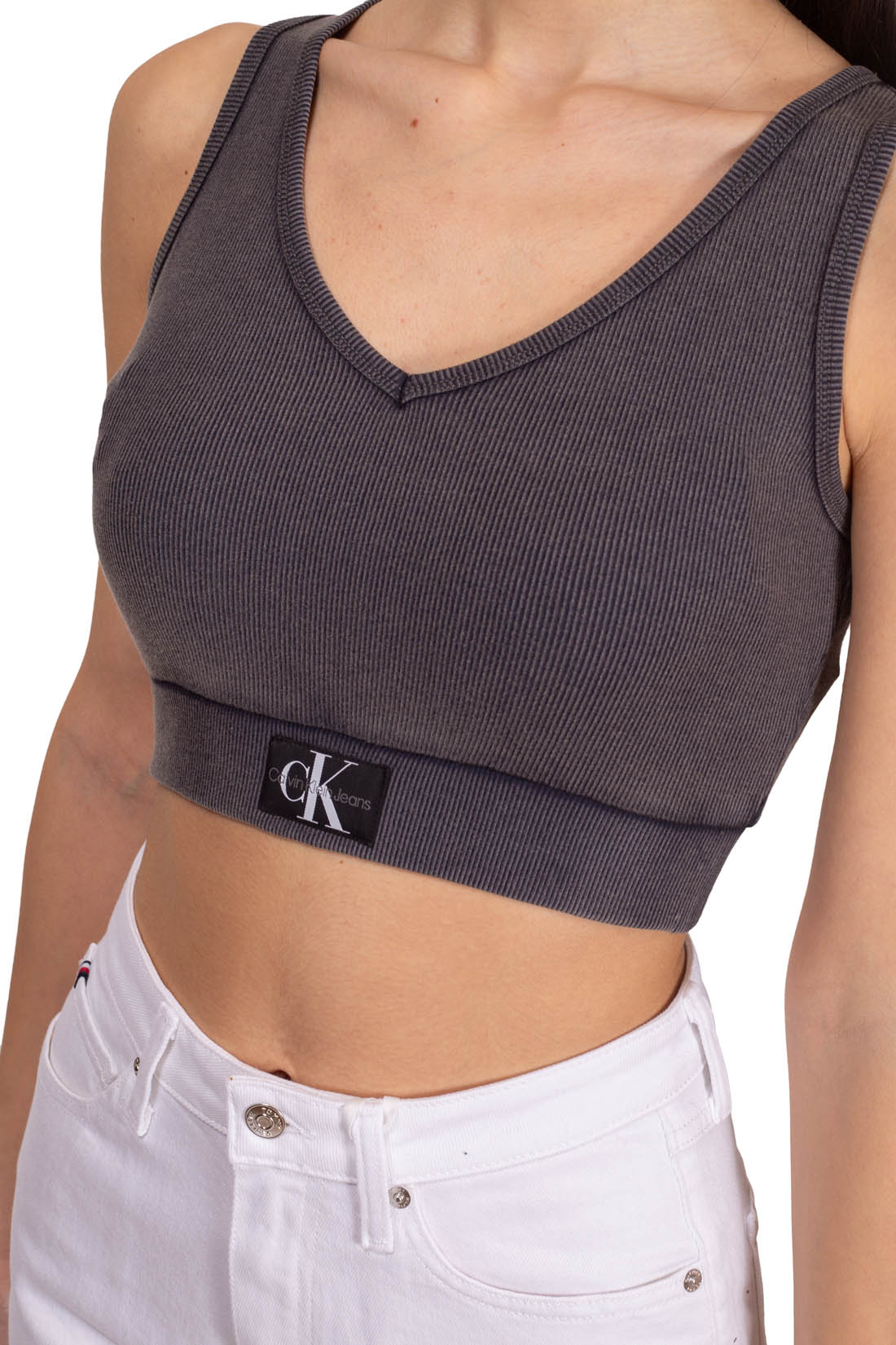 CALVIN KLEIN JEANS - Women's crop ribbed top-0