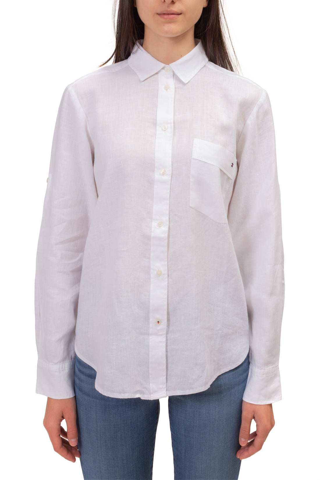 TOMMY HILFIGER - Women's relaxed linen shirt with logo - Size 42-19