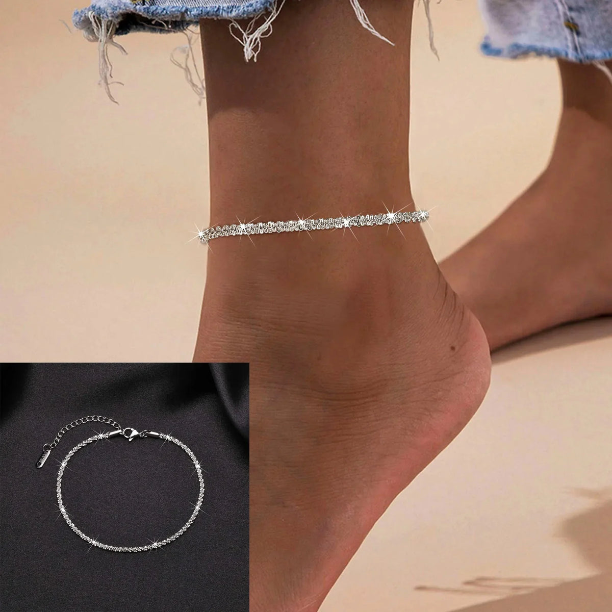Snake Chain Anklet for Women Girls Adjustable Summer Beach Chain Anklet Bracelet Mother's Day Gifts Stainless Steel Not Allergic-10