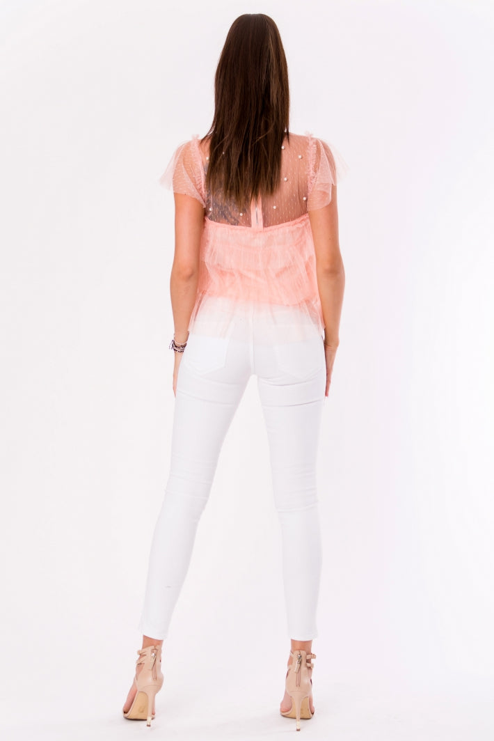 CIMINY bluse til kvinder – med fine perler