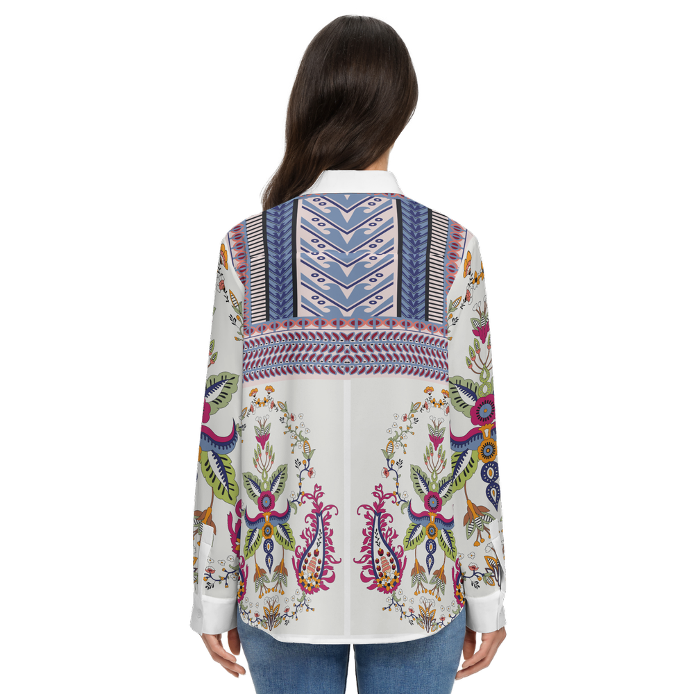 Women's Santorini Motif Classic Long Sleeve Button-Up Shirt-5