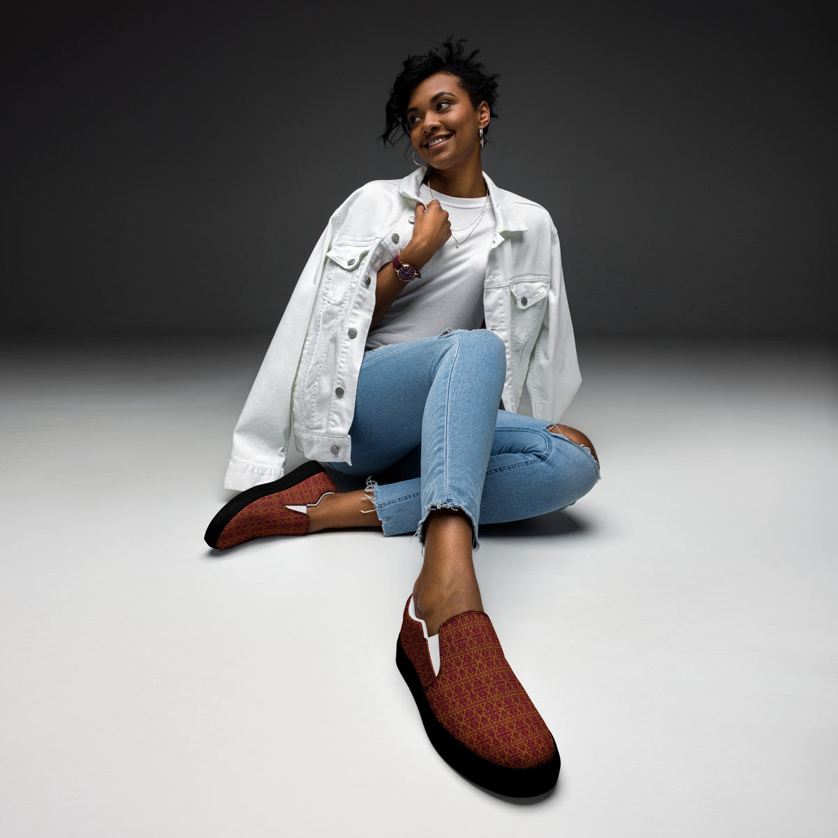 Burgundy Women's Slip on Shoes in Waterproof Canvas with Anatomical Sole-0