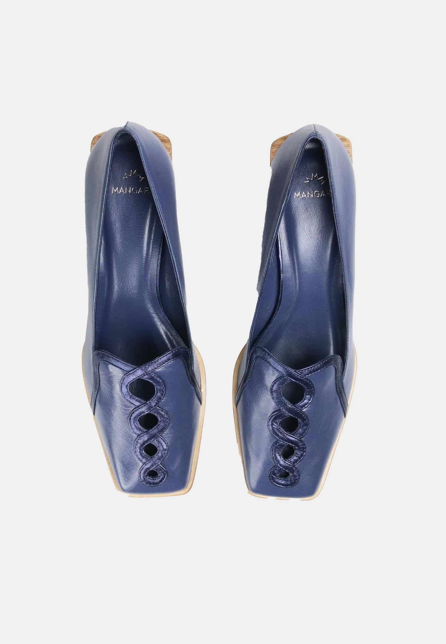 Cordía Blue Leather Loafers – 4cm Block Heel-2