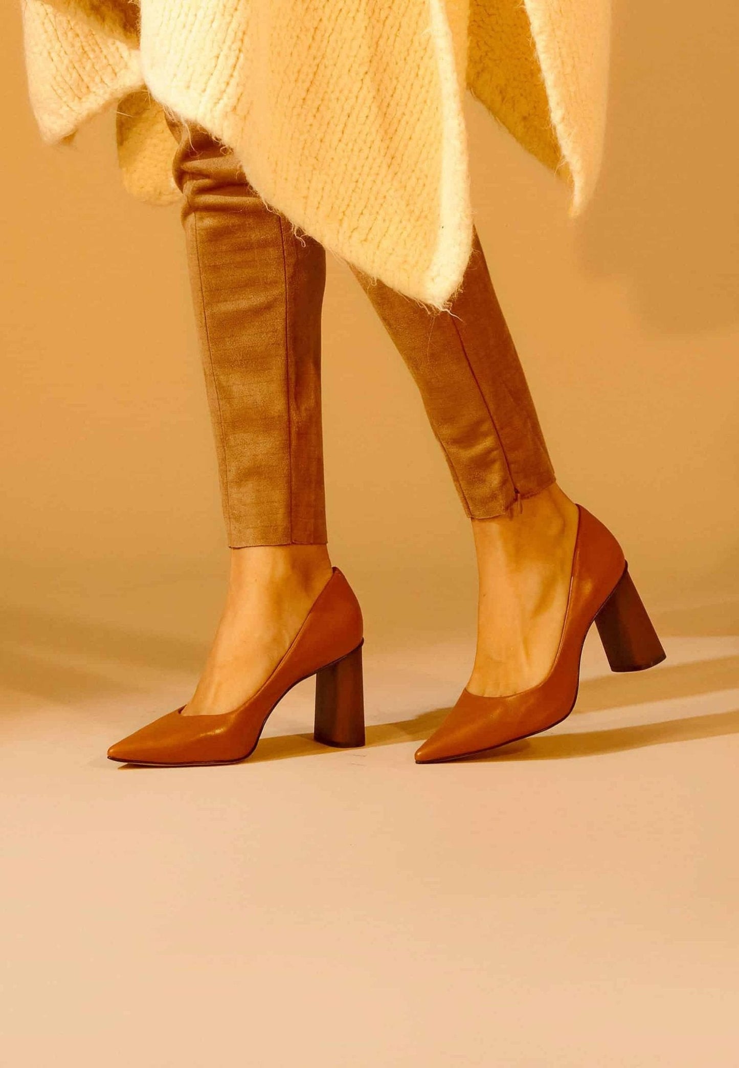 Plinia Leather Block Heel Pumps – 8.4cm Brown