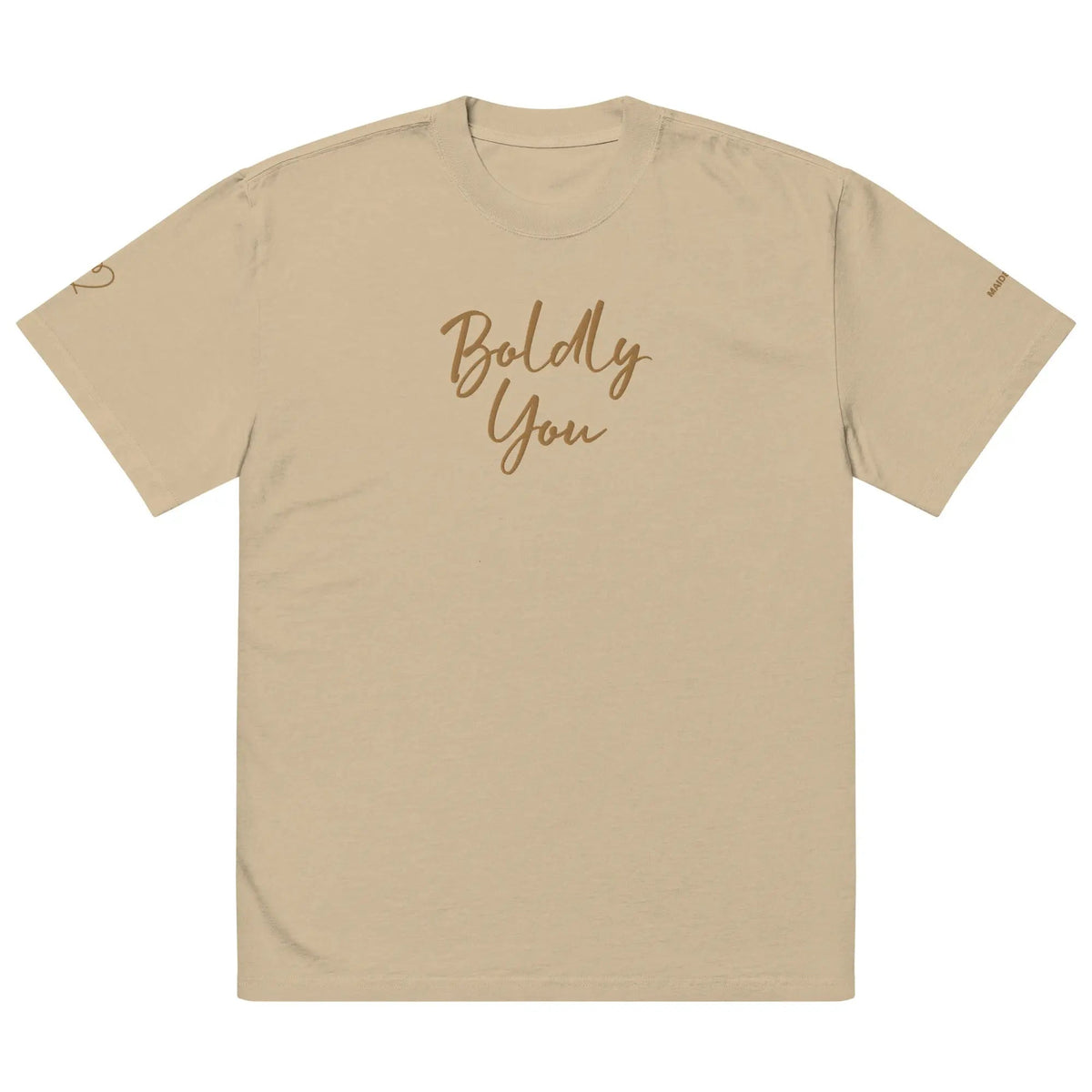 Boldly You Oversized faded t-shirt with Old Gold Embroidery | Oversized T-shirt-0