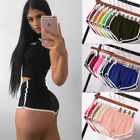 Women's sports shorts, home casual solid-color fashionable yoga beach pants, candy-colored hot pants-0