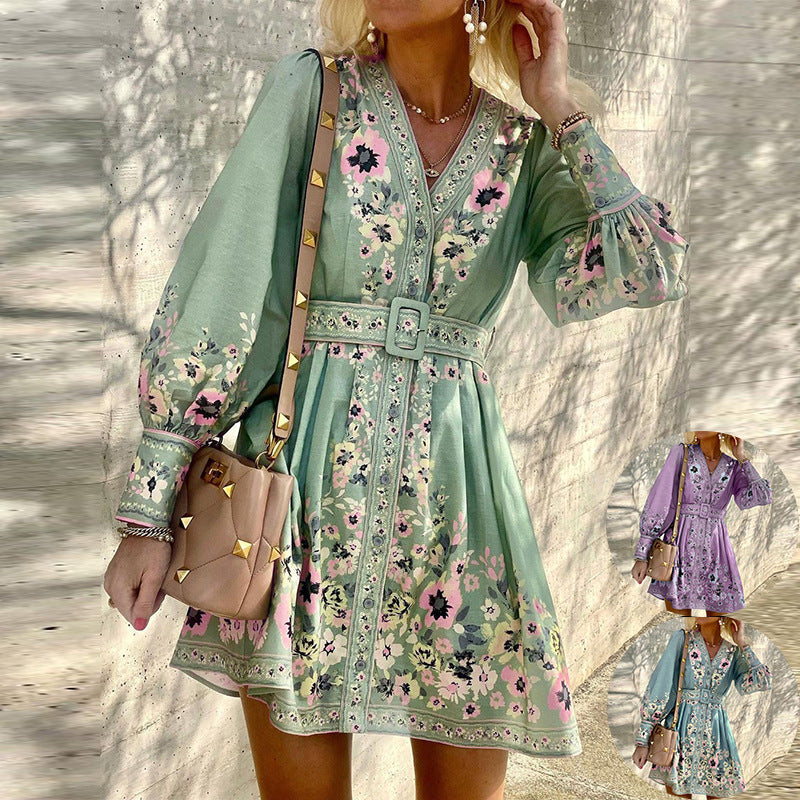 Ladies Fashion Loose Printed Boho Dress-0
