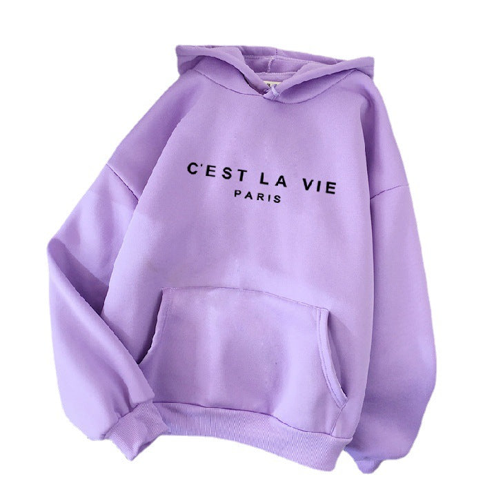 letter print new hooded sweater women's spring long-sleeved lazy style loose hooded top-3