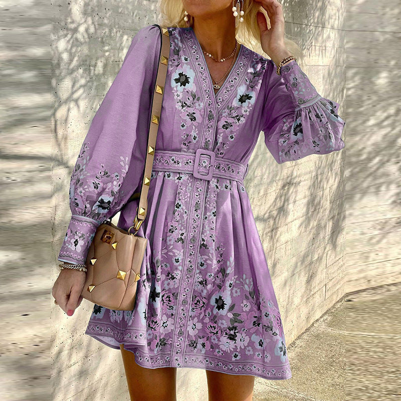 Ladies Fashion Loose Printed Boho Dress-3