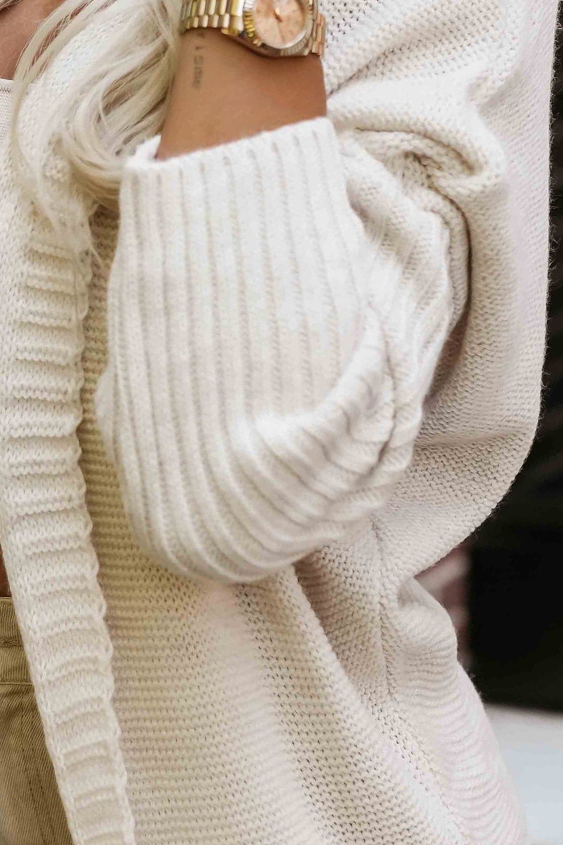 Numoco Basic 629-1 Comfortable oversized cardigan with a hood and a stylish patch - beige-7