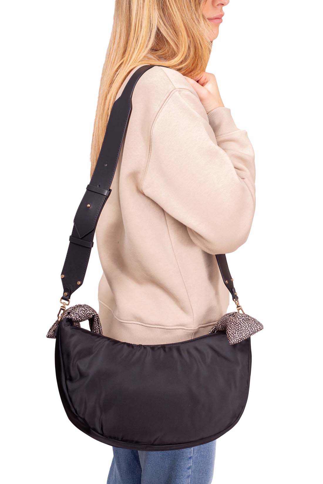 BORBONESE - Women's Hobo bag with double shoulder strap-3