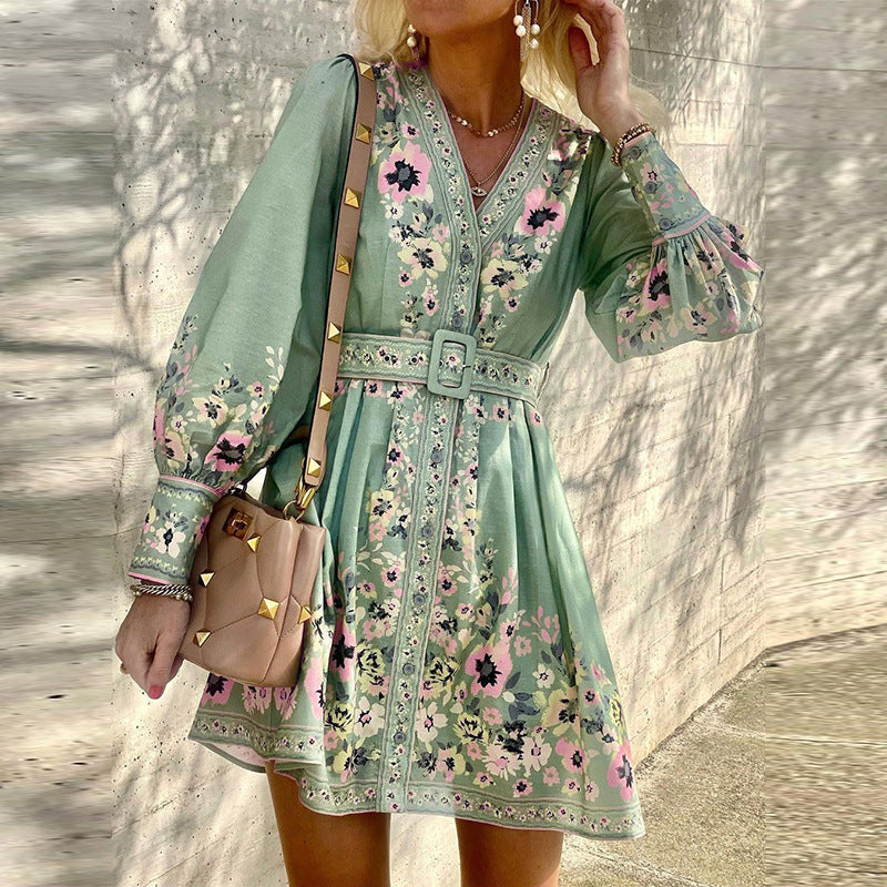 Ladies Fashion Loose Printed Boho Dress-2