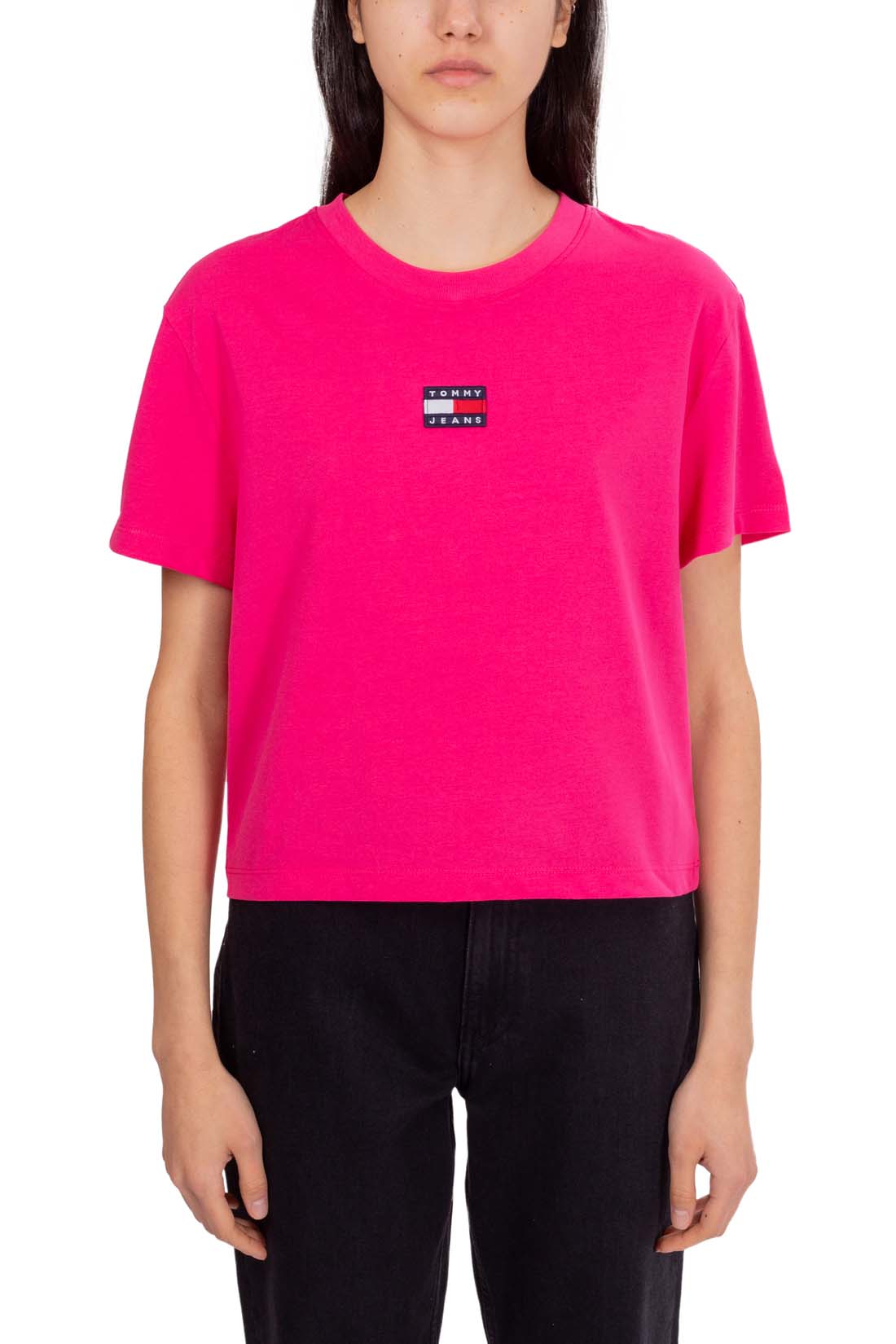TOMMY JEANS - Women's boxy crop T-shirt with logo patch  - Size S-25