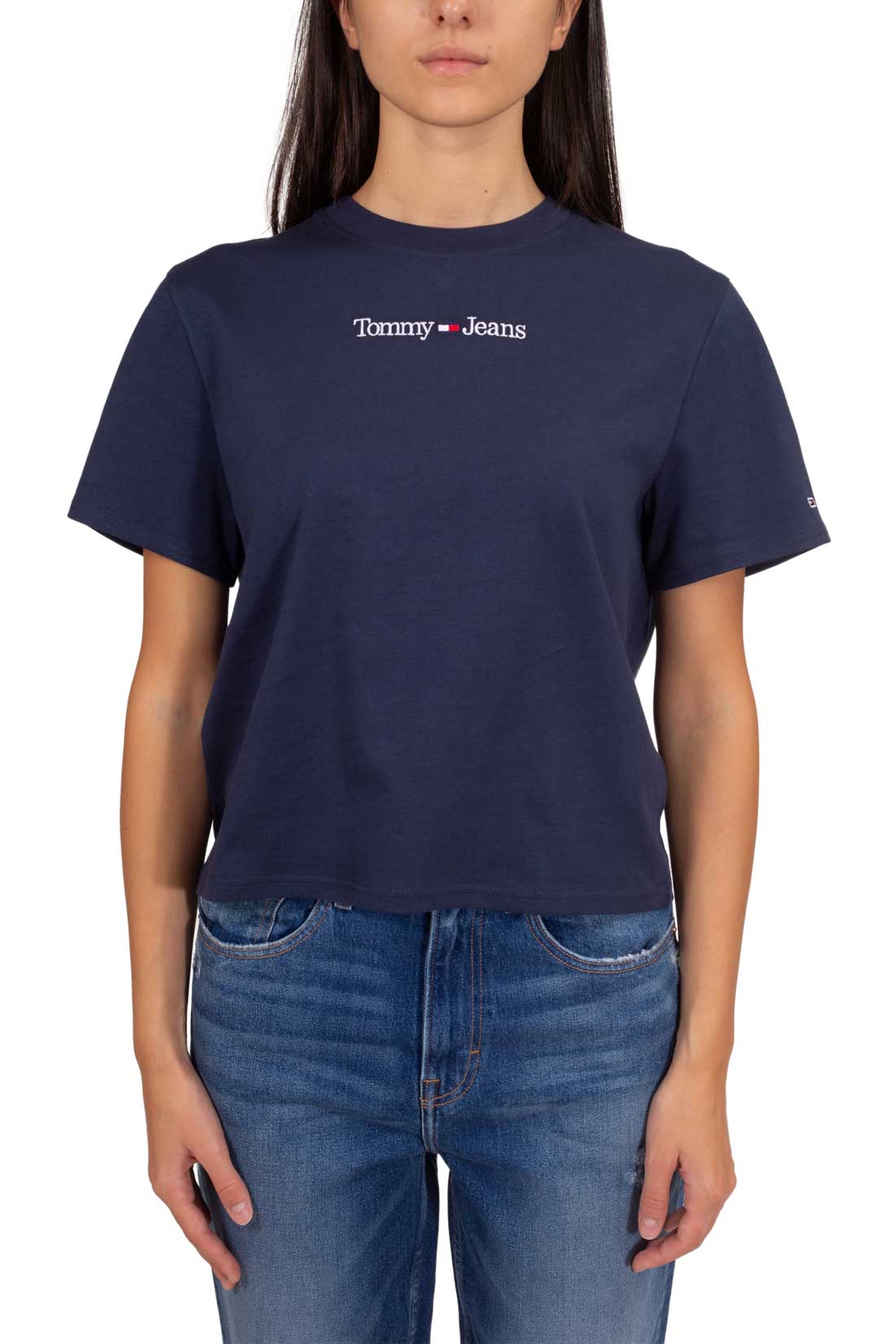 TOMMY JEANS - Women's boxy T-shirt with linear logo  - Size L-25