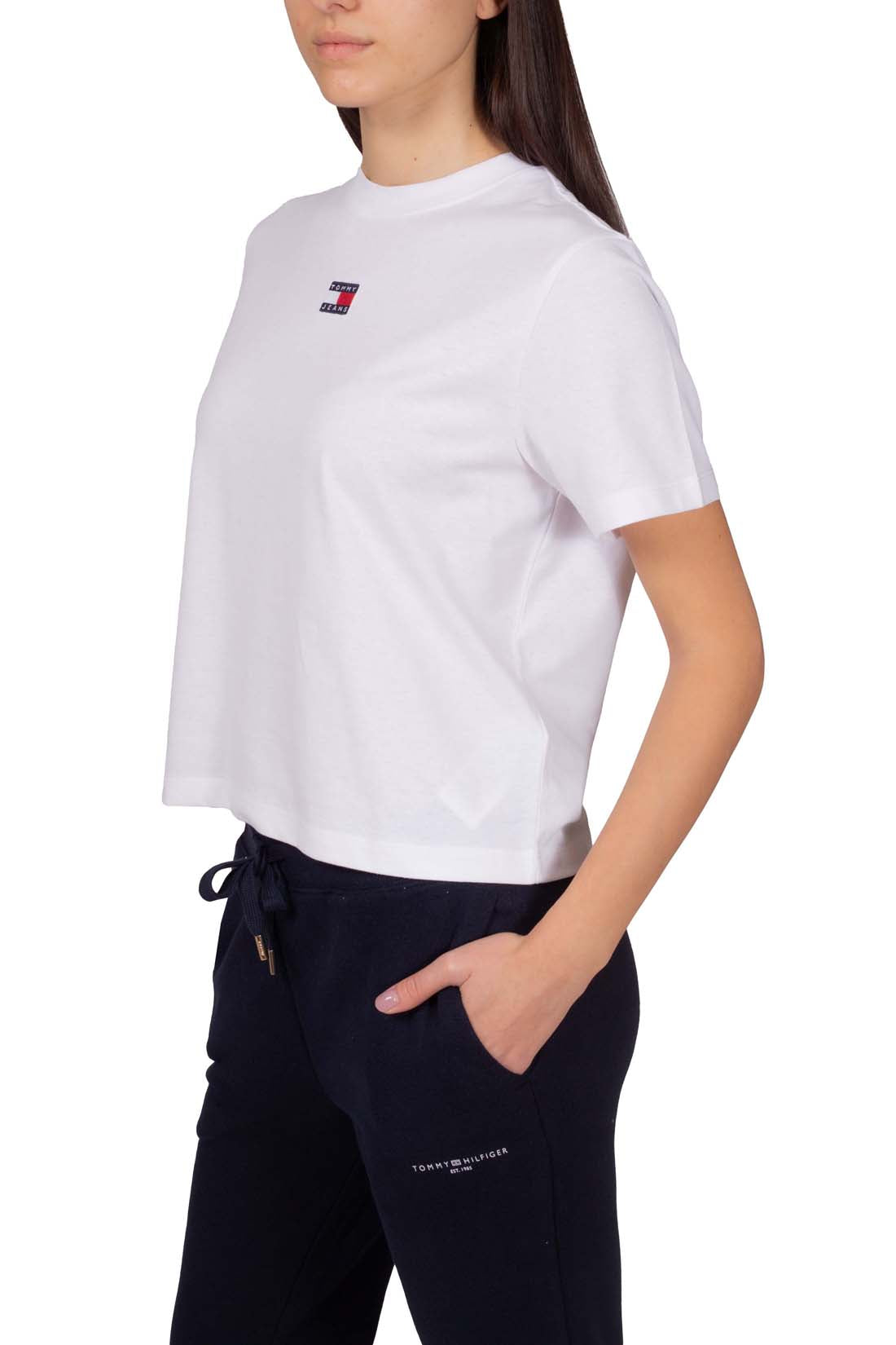 TOMMY JEANS - Women's boxy T-shirt with logo badge  - Size L-27