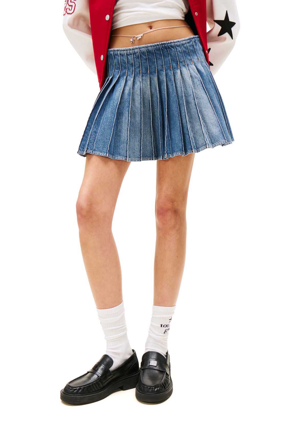 TOMMY JEANS - Women's denim pleated Tommy Girl mini skirt-1
