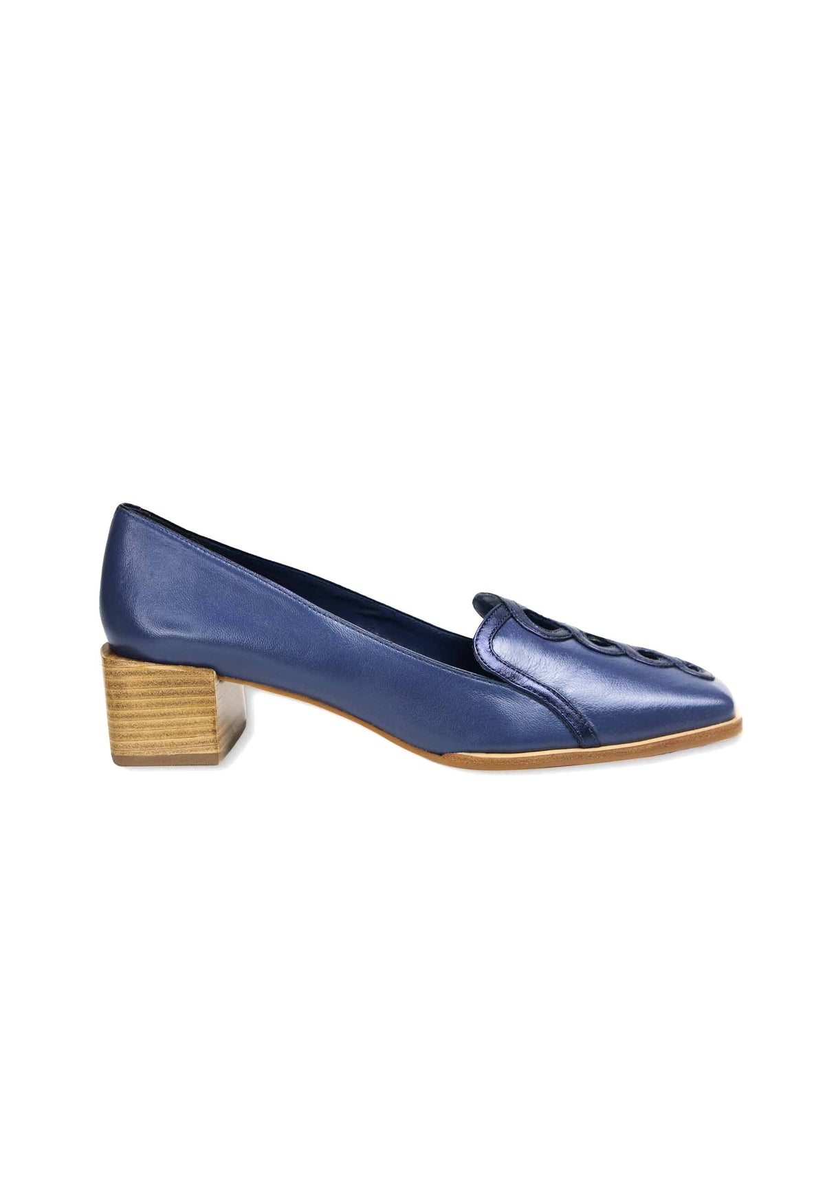 Cordía Blue Leather Loafers – 4cm Block Heel-0
