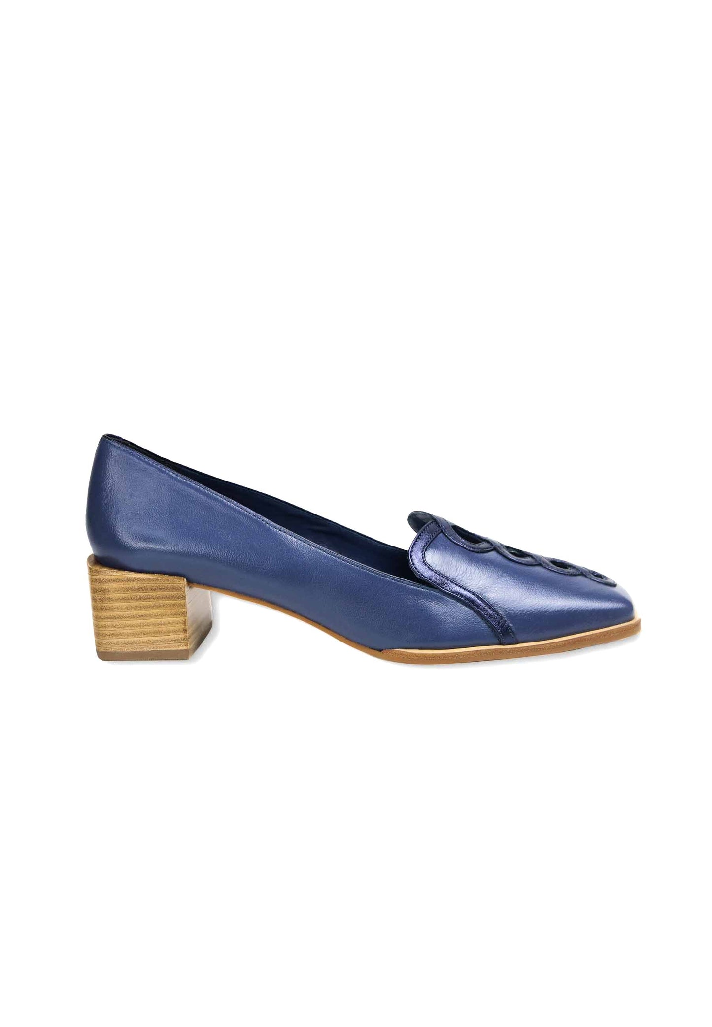 Cordía Blue Leather Loafers – 4cm Block Heel-0