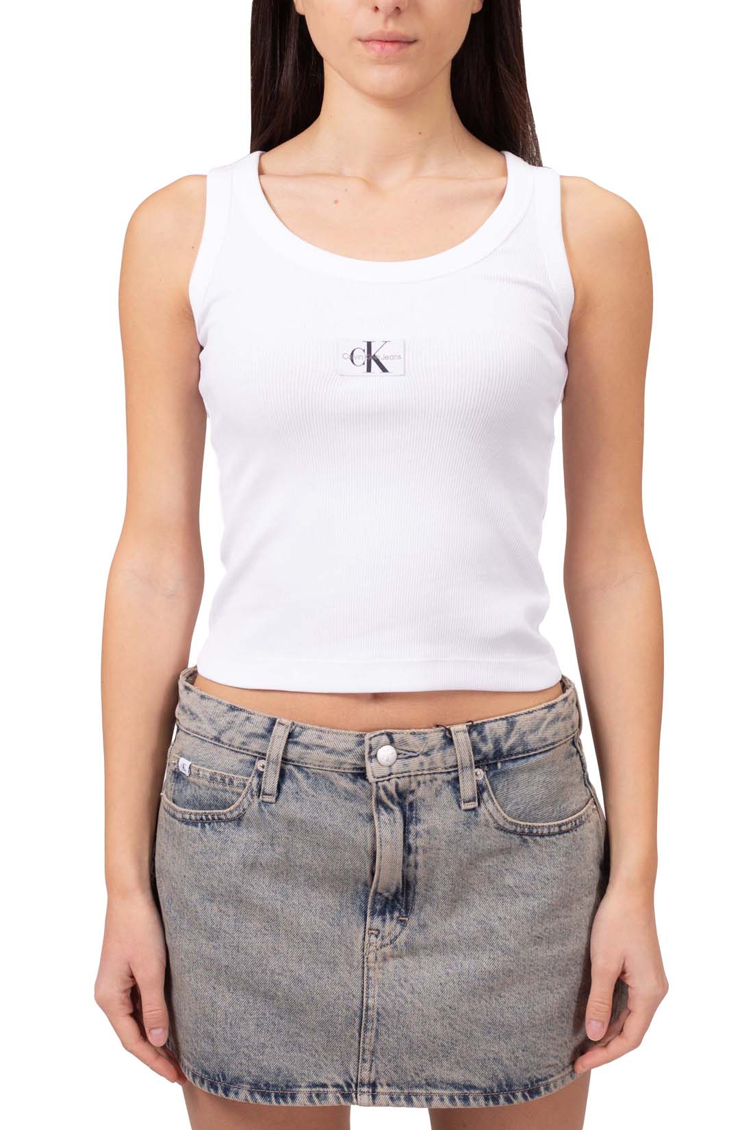 CALVIN KLEIN JEANS - Women's ribbed tank top with logo patch  - Size XL-1