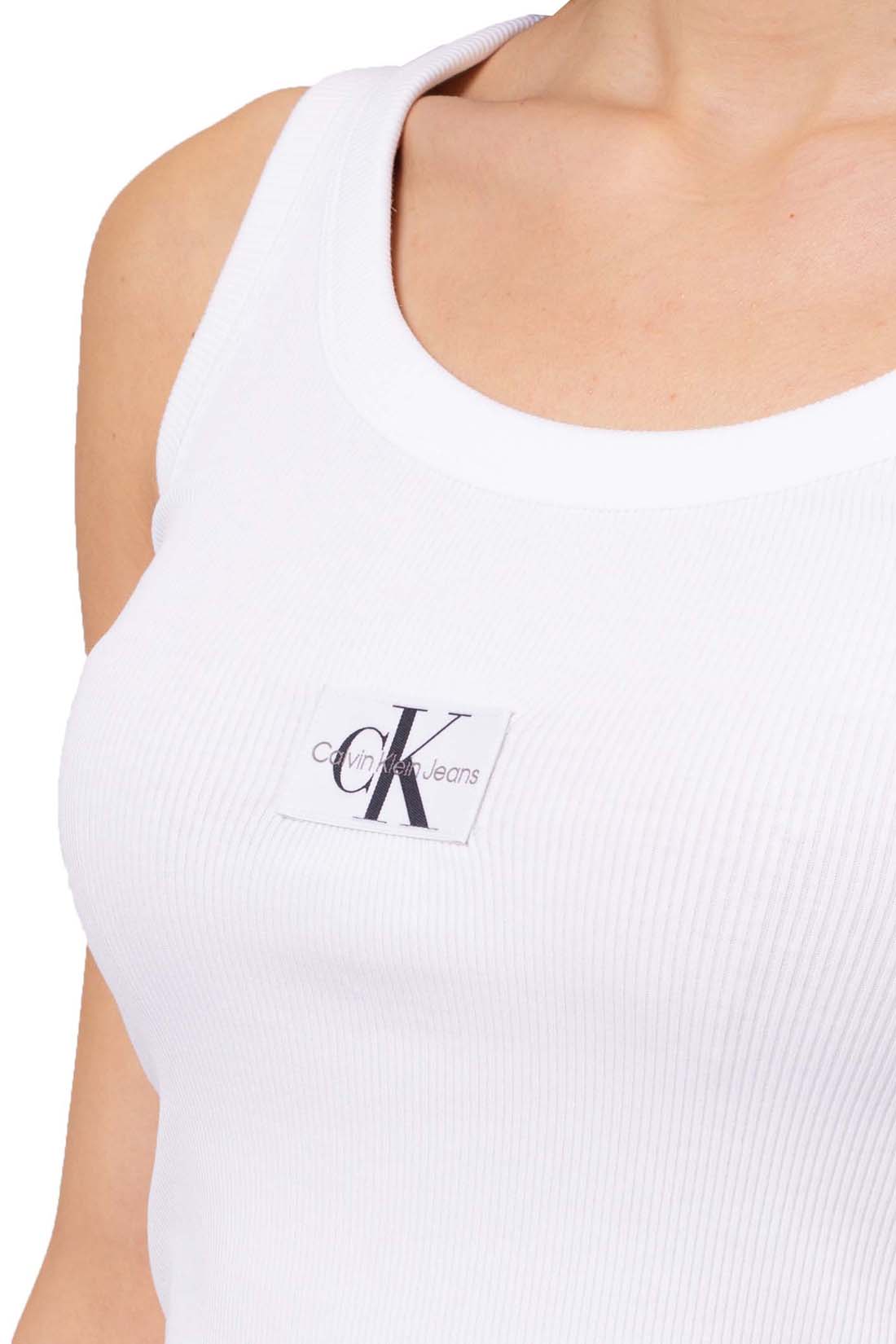 CALVIN KLEIN JEANS - Women's ribbed tank top with logo patch  - Size XL-0