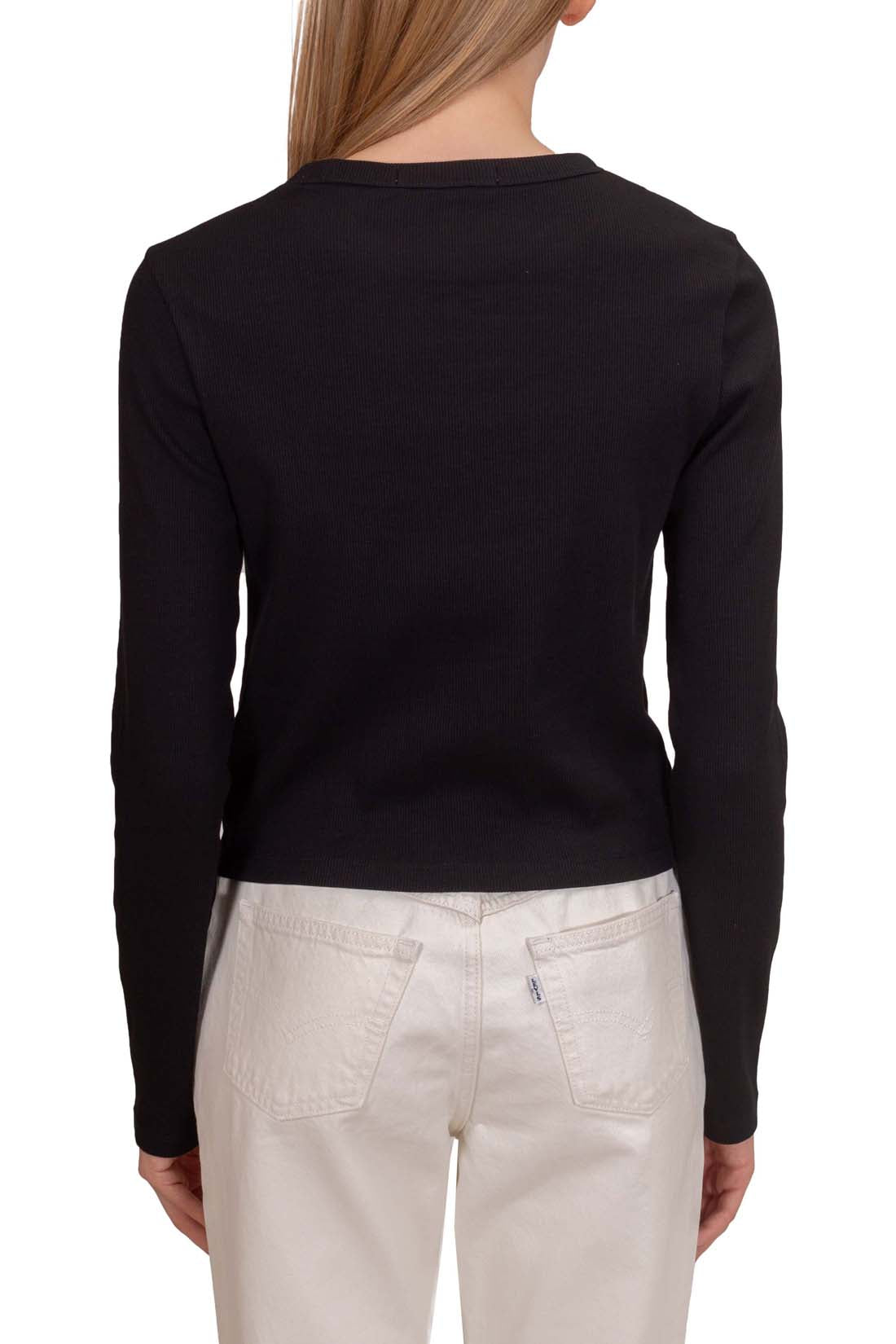 CALVIN KLEIN JEANS - Women's slim ribbed T-shirt with logo patch  - Size S-6