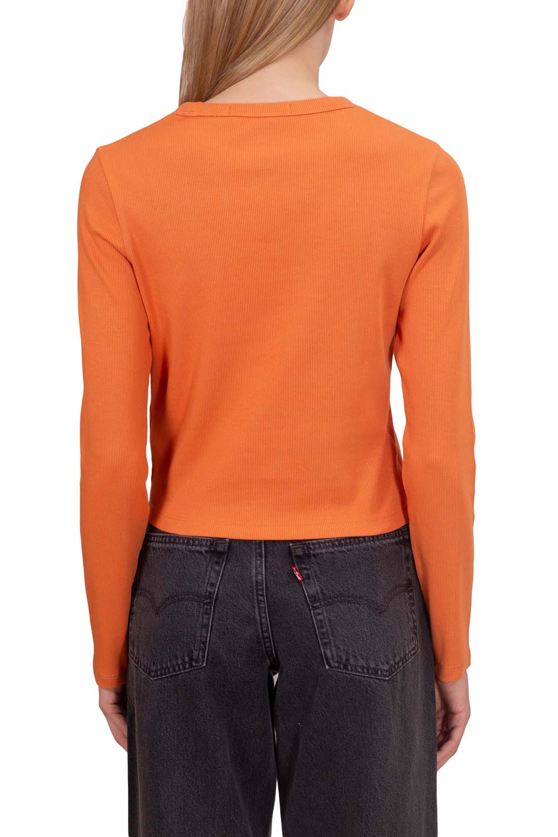 CALVIN KLEIN JEANS - Women's slim ribbed T-shirt with logo patch  - Size S-30