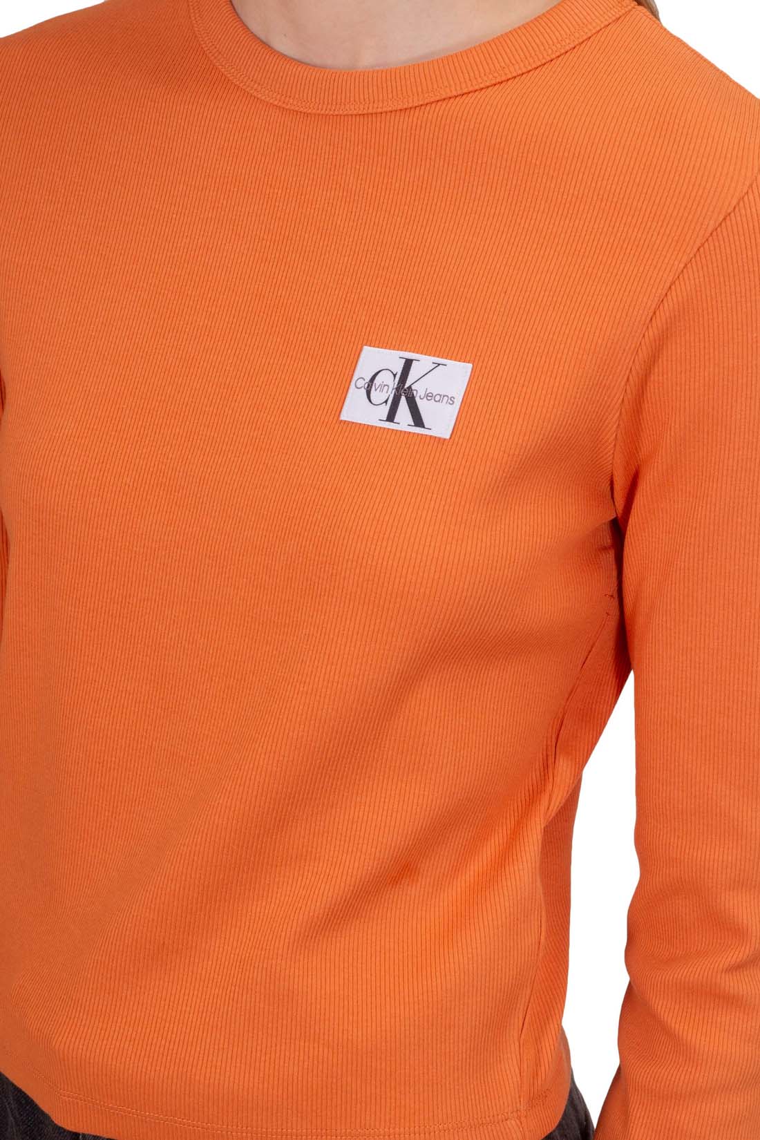 CALVIN KLEIN JEANS - Women's slim ribbed T-shirt with logo patch  - Size S-24