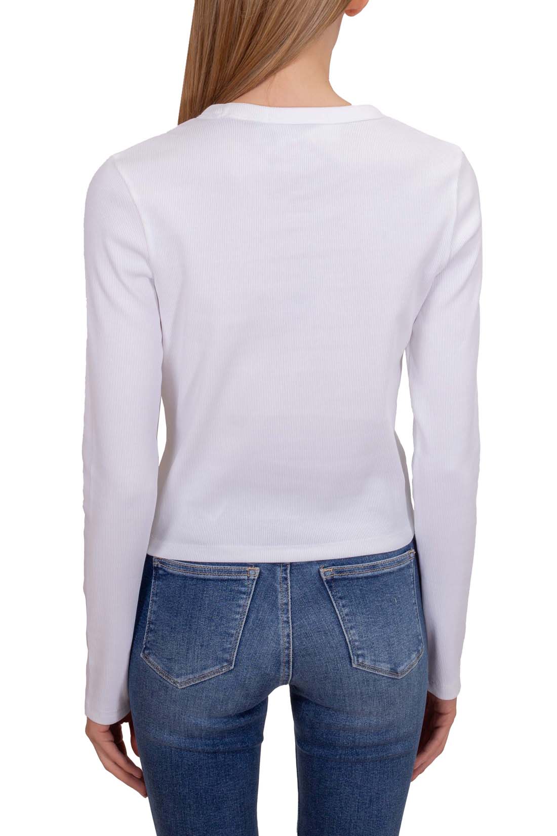 CALVIN KLEIN JEANS - Women's slim ribbed T-shirt with logo patch  - Size S-34
