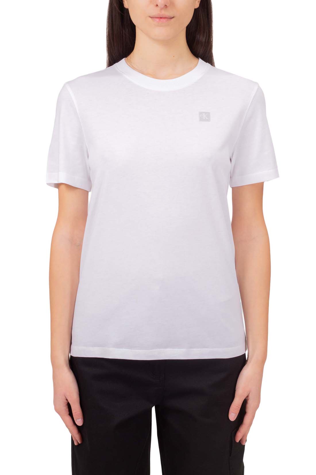 CALVIN KLEIN JEANS - Women's regular T-shirt with monogram patch  - Size L-9