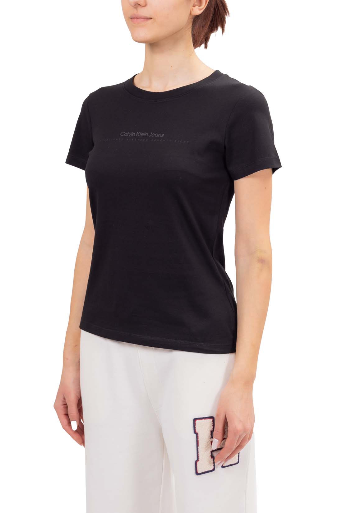 CALVIN KLEIN JEANS - Women's T-shirt with linear logo  - Size XL-1