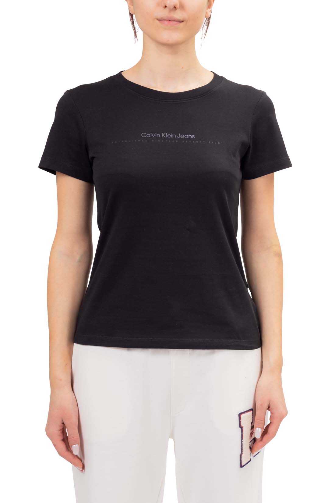 CALVIN KLEIN JEANS - Women's T-shirt with linear logo  - Size XL-7