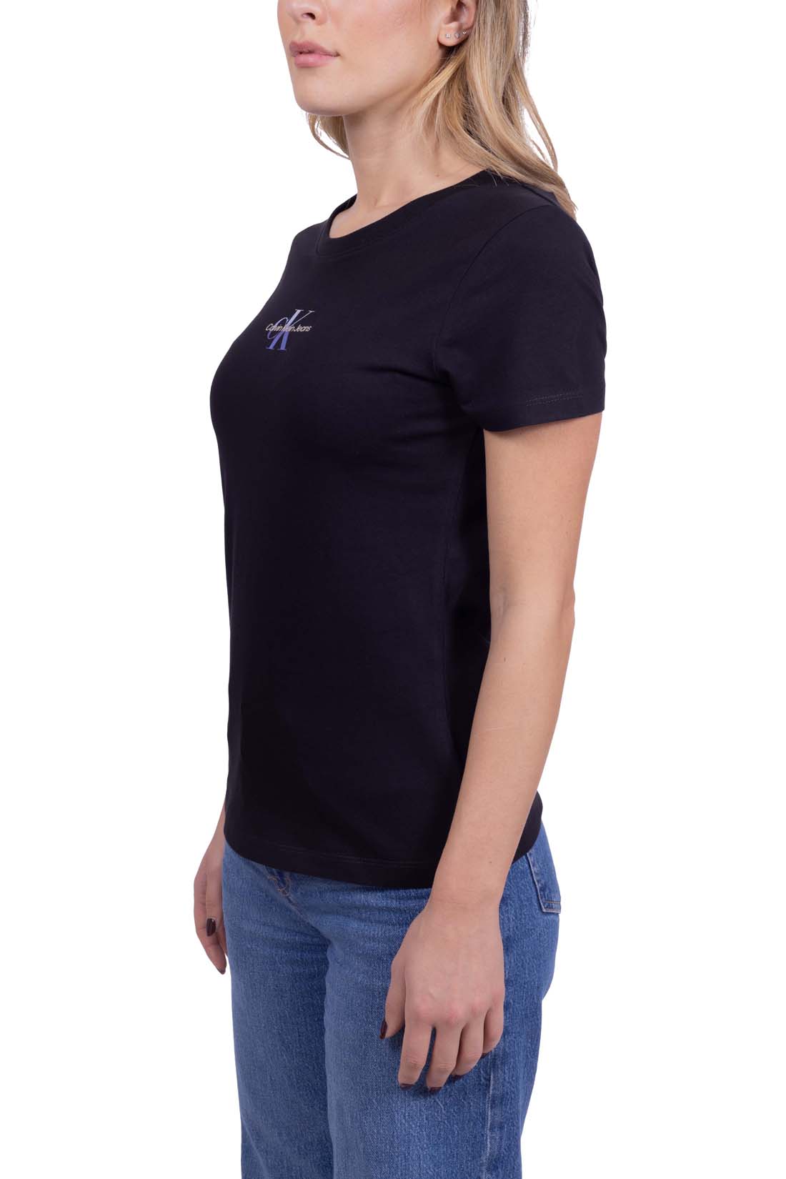 CALVIN KLEIN JEANS - Women's slim T-shirt with iridescent logo  - Size M-1