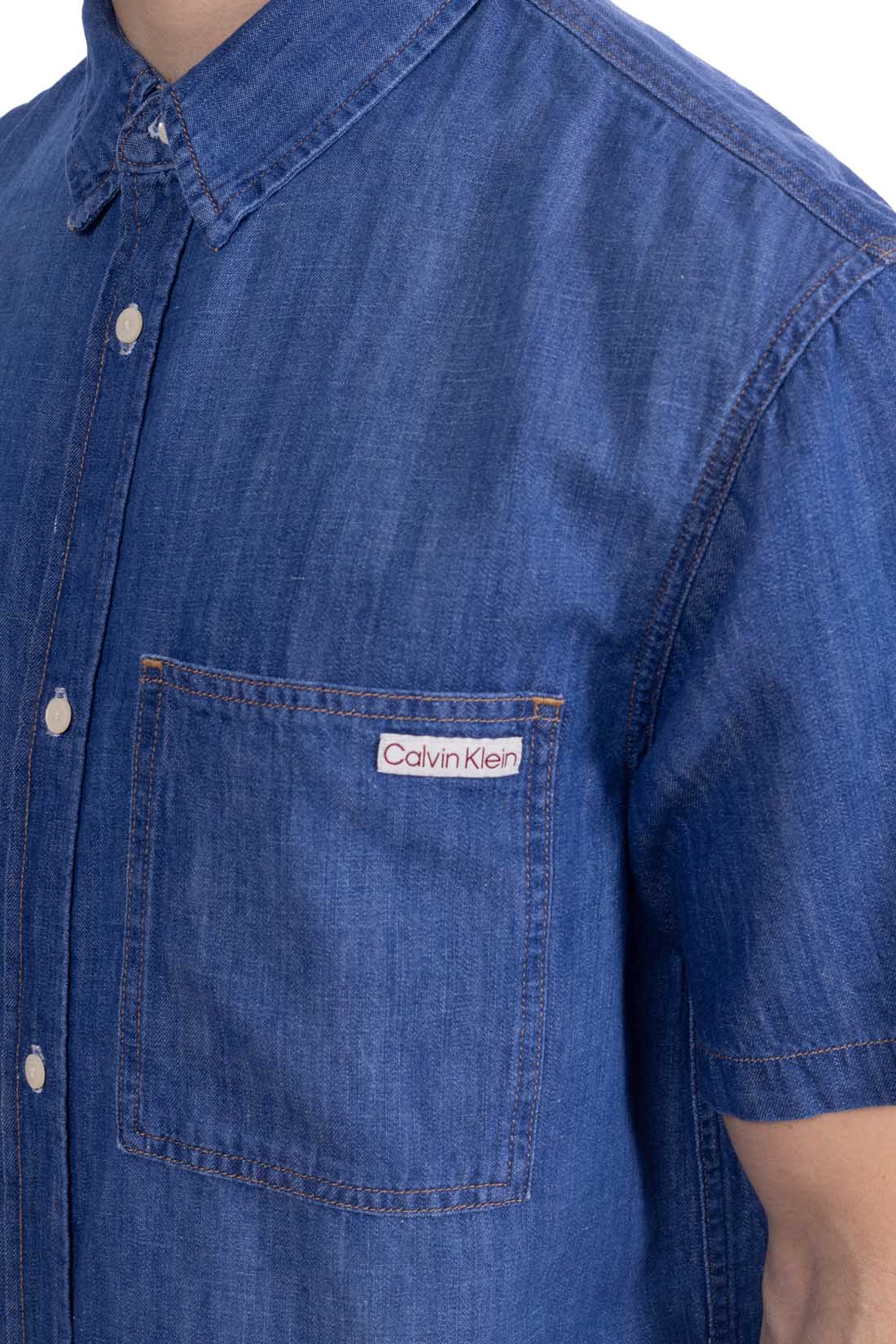 CALVIN KLEIN JEANS - Men's regular denim shirt with short sleeves-0