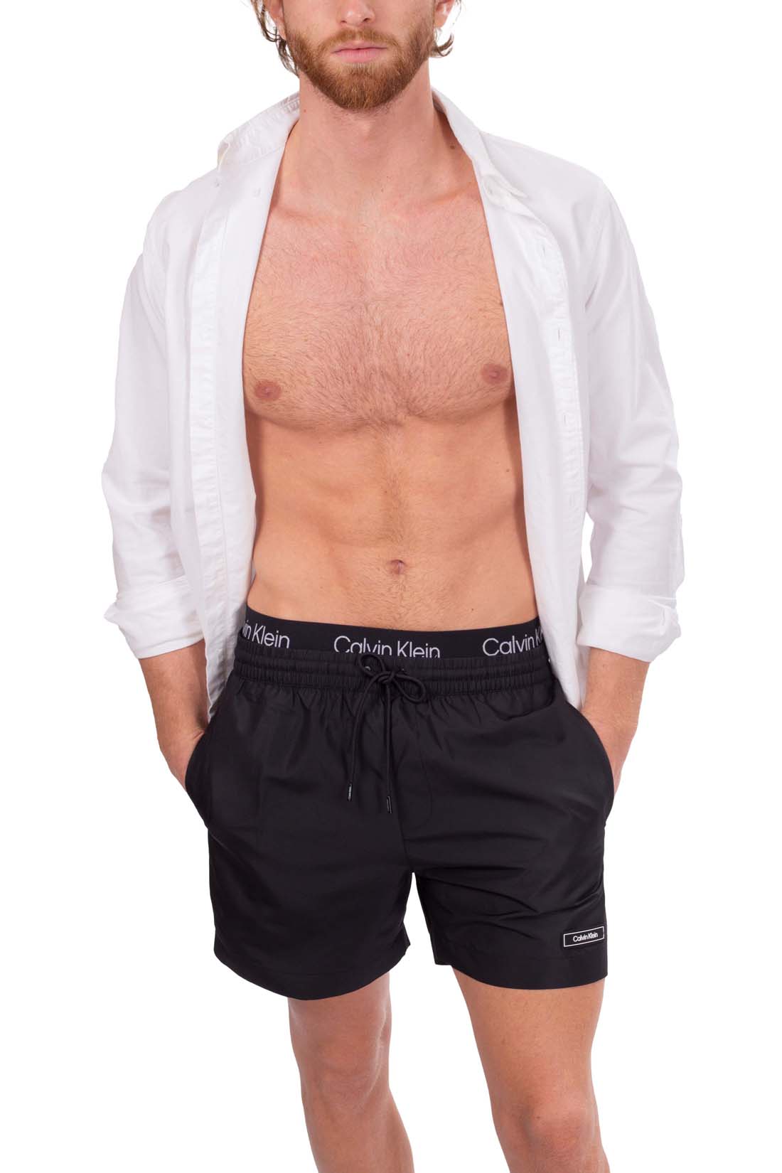 CALVIN KLEIN - Men's swim shorts with repeated logo  - Size L-3