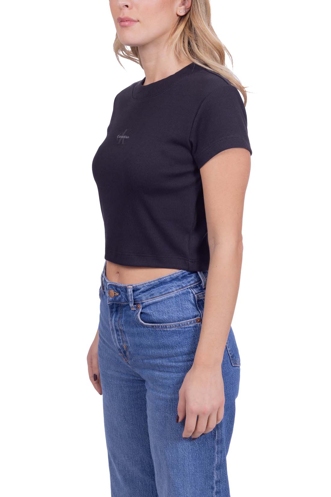 CALVIN KLEIN JEANS - Women's slim crop ribbed T-shirt  - Size L-9