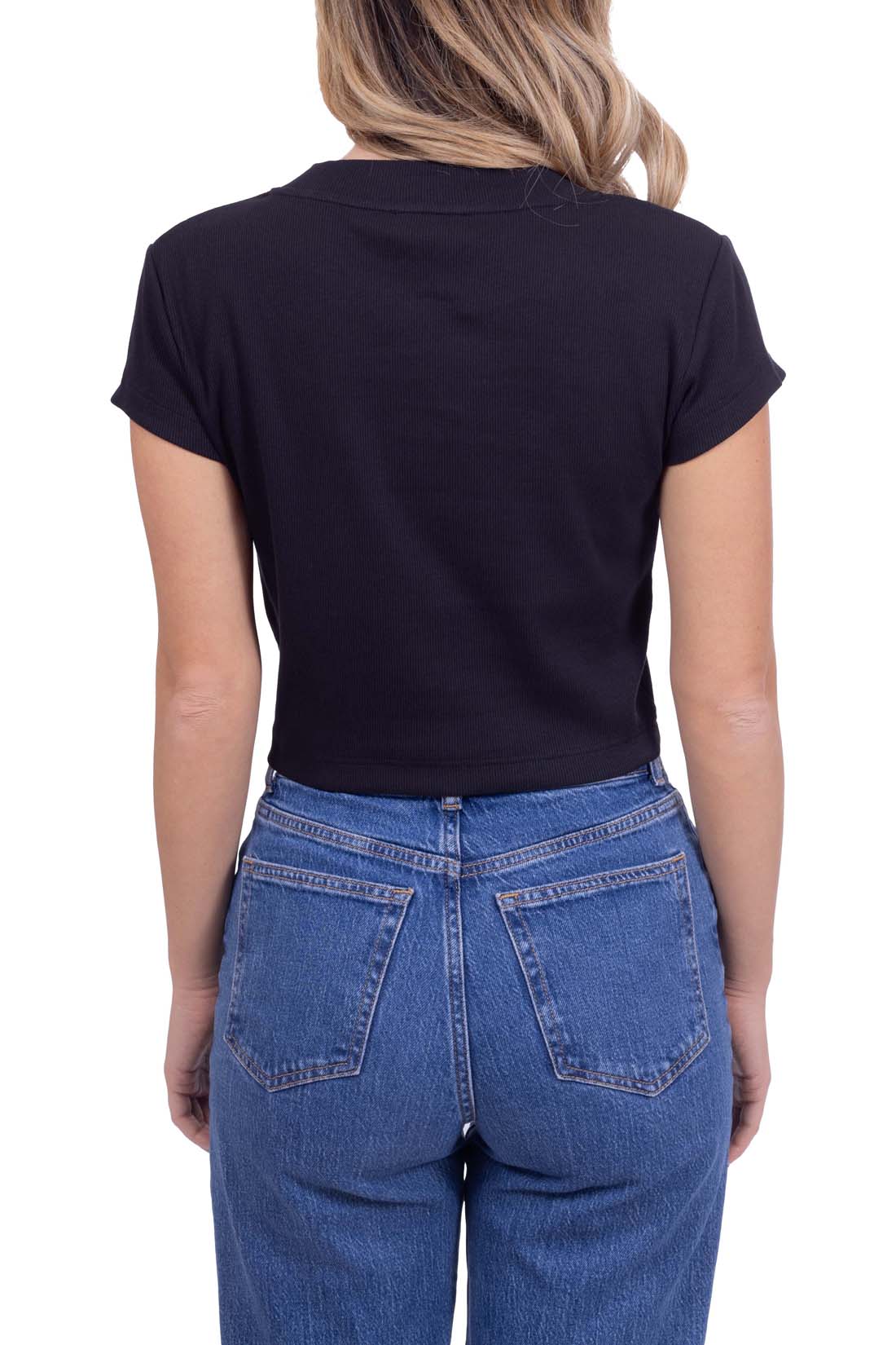 CALVIN KLEIN JEANS - Women's slim crop ribbed T-shirt  - Size L-2