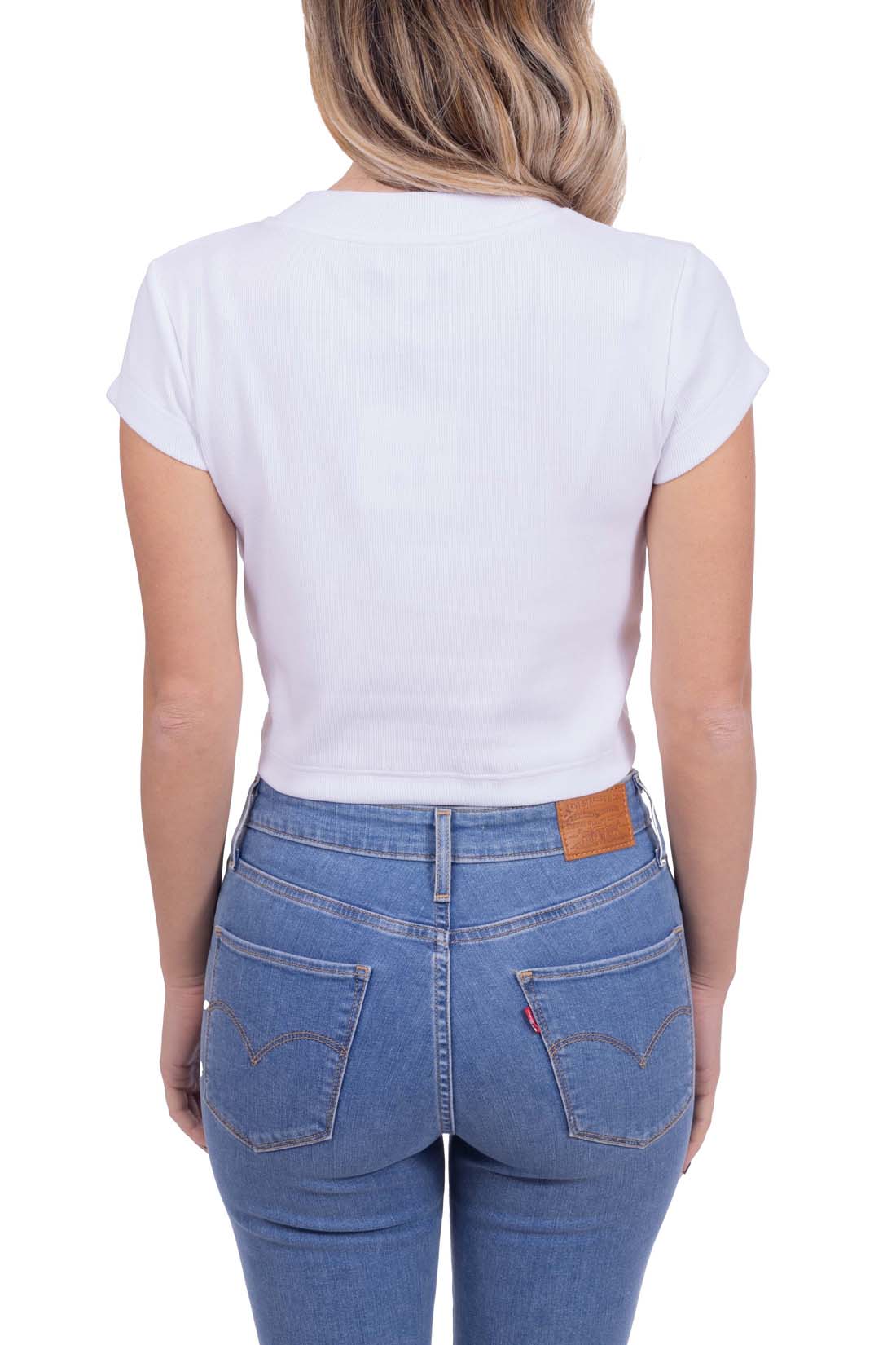 CALVIN KLEIN JEANS - Women's slim crop ribbed T-shirt  - Size L-14