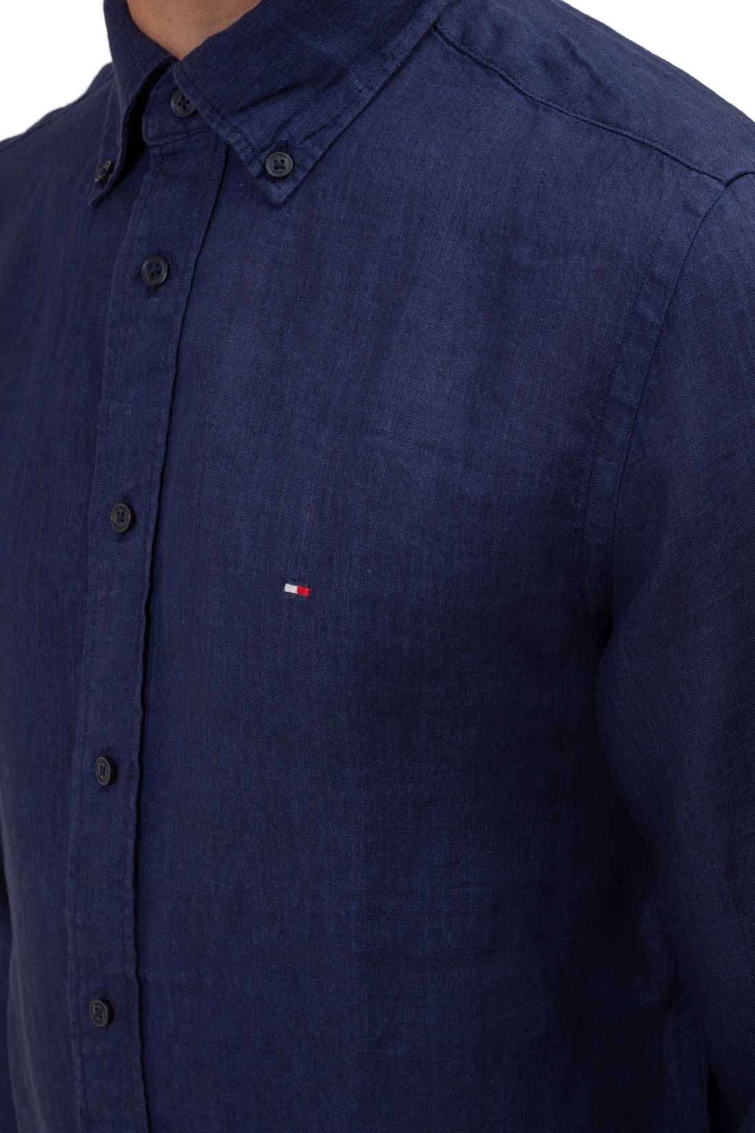 TOMMY HILFIGER - Men's regular linen shirt with logo  - Size M-1