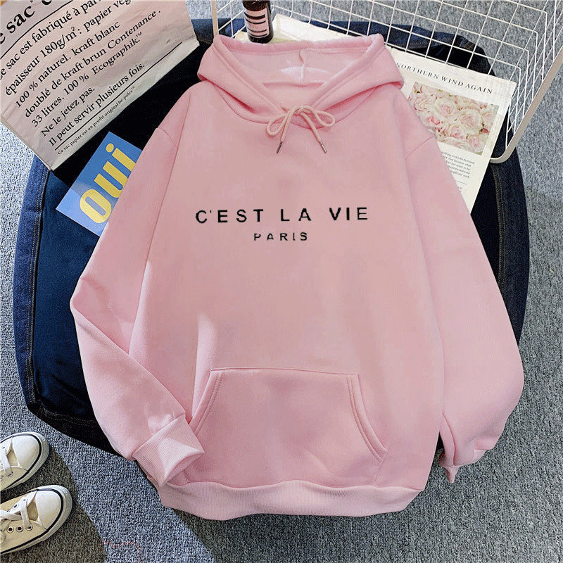 letter print new hooded sweater women's spring long-sleeved lazy style loose hooded top-5