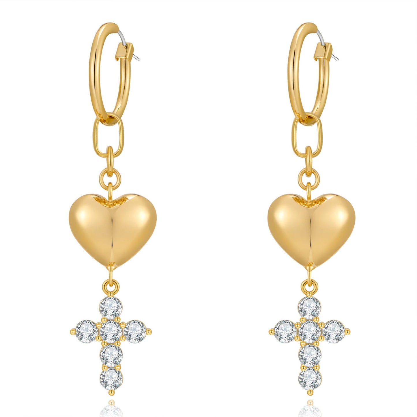 Fashionable heart-shaped ear buckle French retro sweet heart-shaped cross earrings, niche zircon light luxury high-end earrings-4