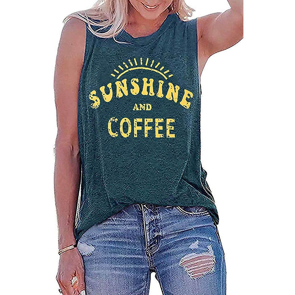 SUNSHINE printed round neck sleeveless T-shirt for women in Europe and America-7