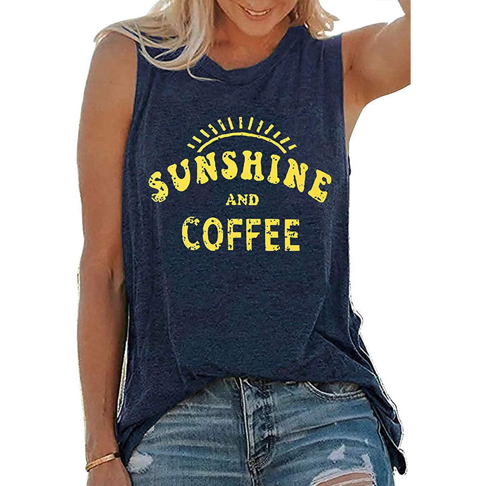 SUNSHINE printed round neck sleeveless T-shirt for women in Europe and America-5
