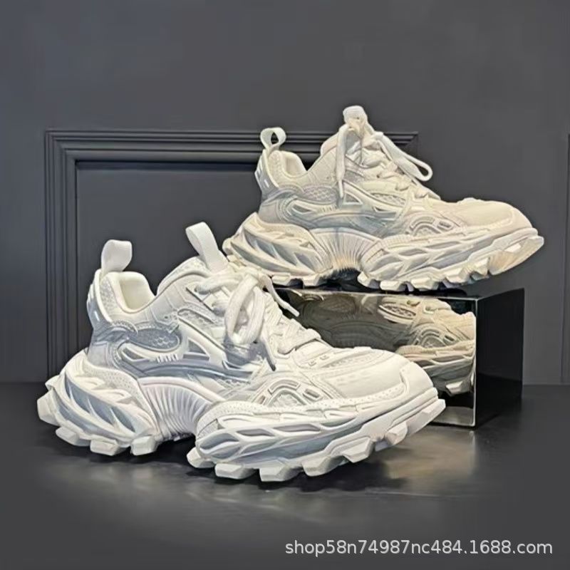 European Genuine Leather Height-Increasing Dad Shoes For Men Popular High-End Men's Shoes Color-Blocked Mesh Thick-Soled Casual Shoes-2