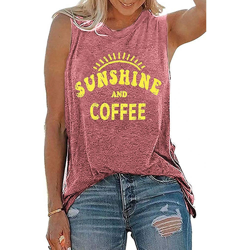 SUNSHINE printed round neck sleeveless T-shirt for women in Europe and America-8