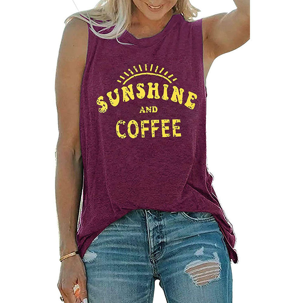 SUNSHINE printed round neck sleeveless T-shirt for women in Europe and America-9