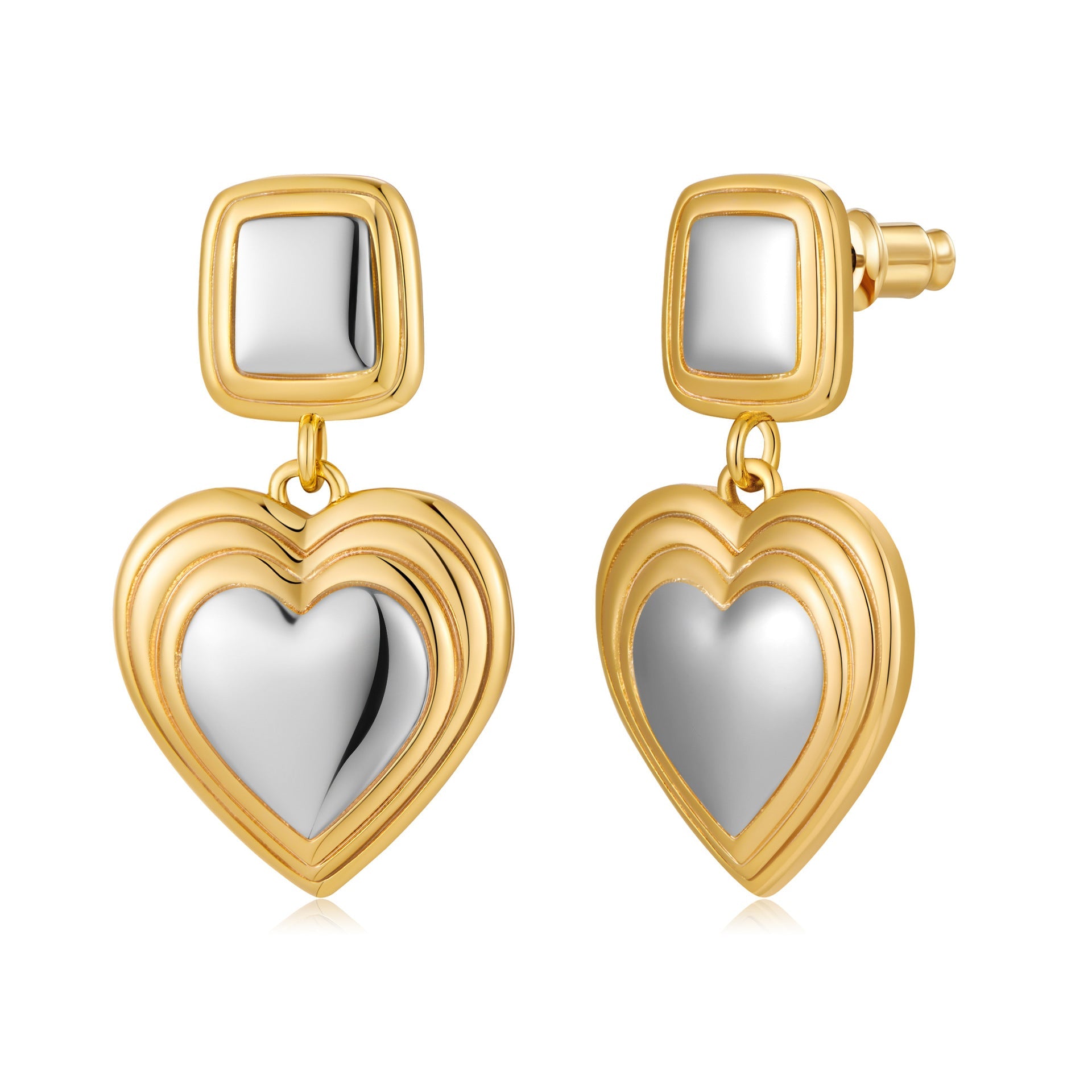 Light luxury fashion two tone earrings with a high-end feel, heart-shaped earrings with a heart shape, retro palace style peach heart earrings-4