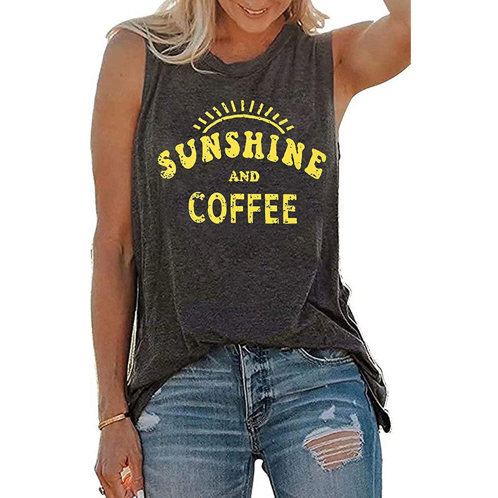 SUNSHINE printed round neck sleeveless T-shirt for women in Europe and America-6