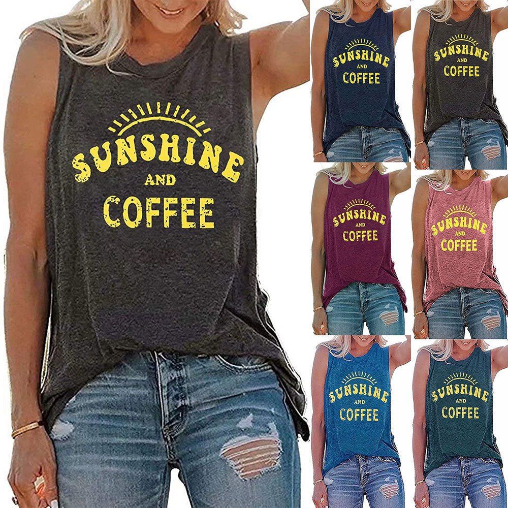 SUNSHINE printed round neck sleeveless T-shirt for women in Europe and America-0